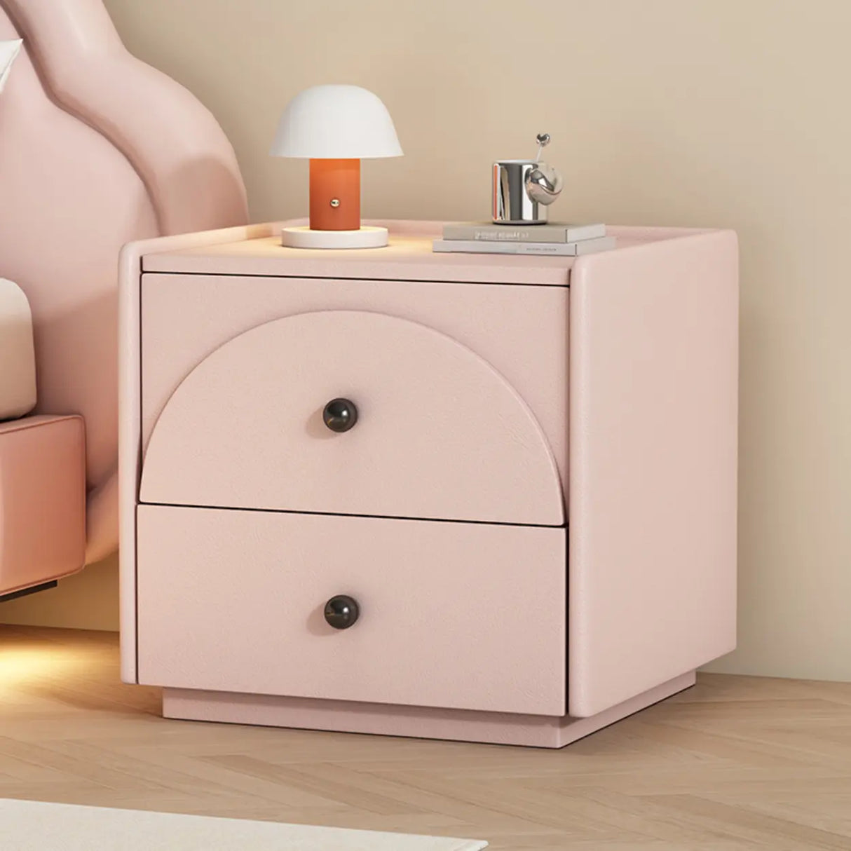 Wood Frame Faux Leather Countertop Kids Nightstand Image - 13