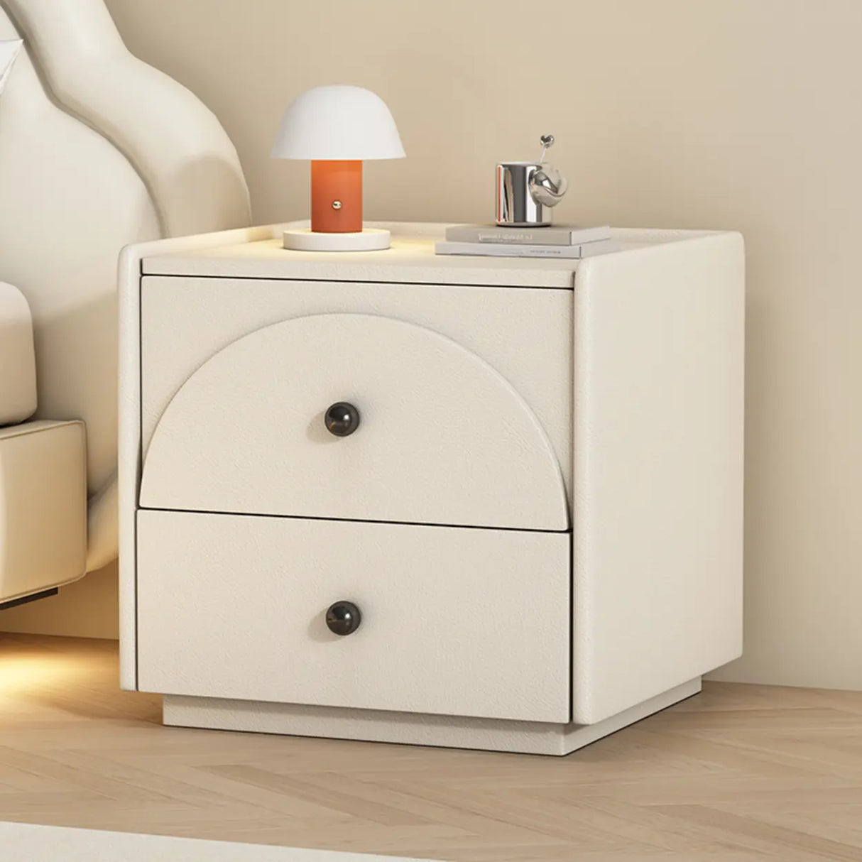 Wood Frame Faux Leather Countertop Kids Nightstand Image - 2