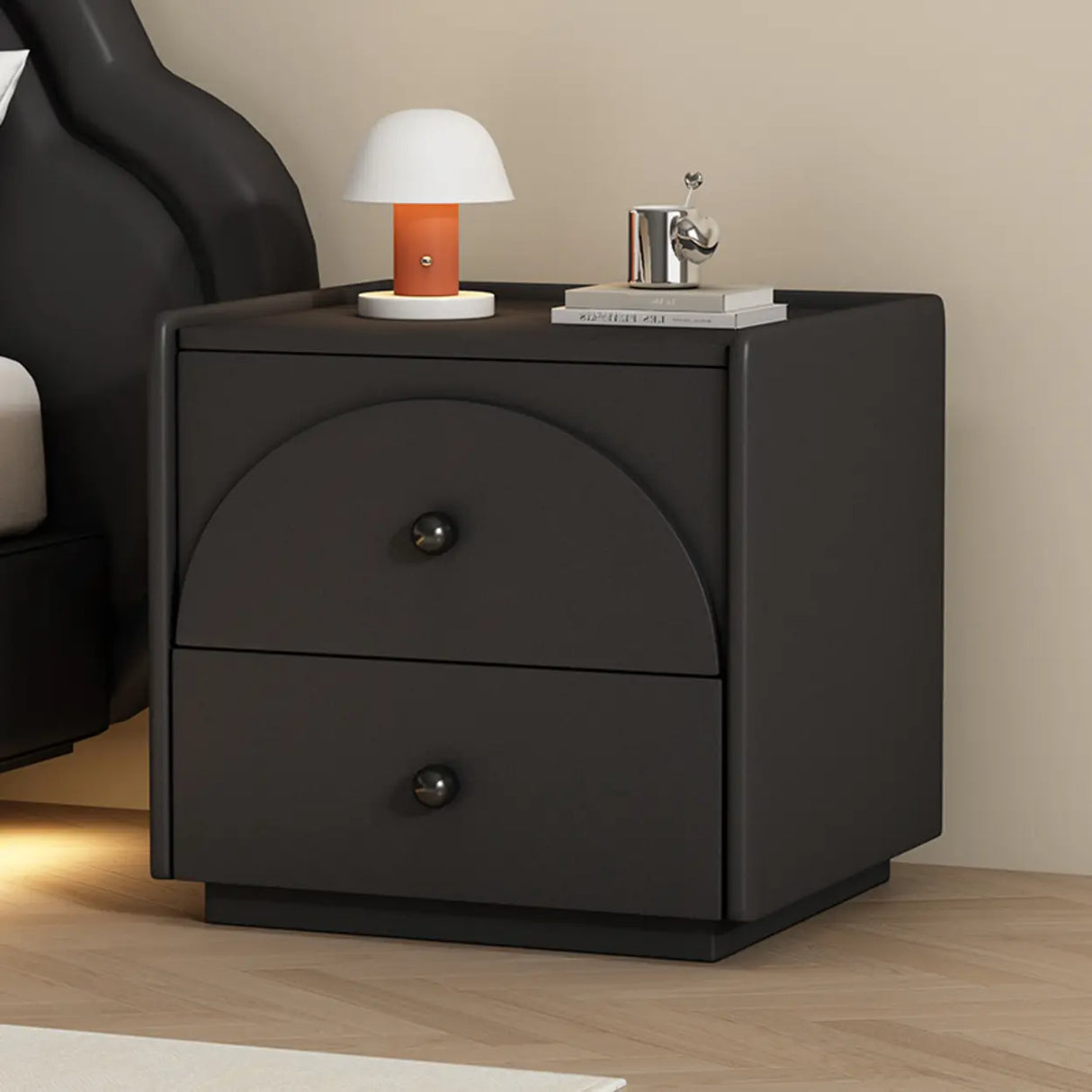 Wood Frame Faux Leather Countertop Kids Nightstand Image - 3