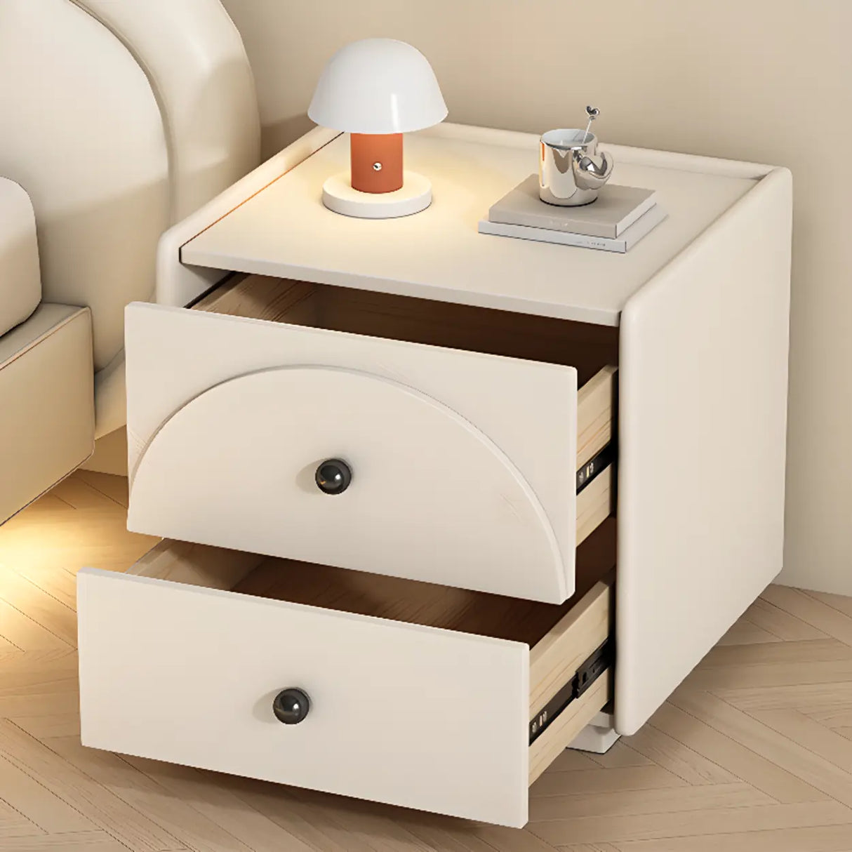 Wood Frame Faux Leather Countertop Kids Nightstand Image - 4