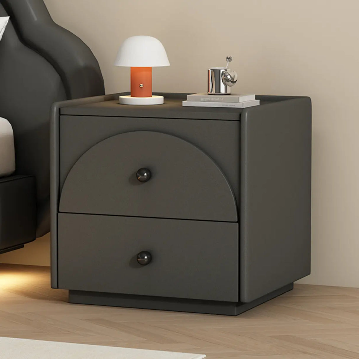 Wood Frame Faux Leather Countertop Kids Nightstand Image - 5