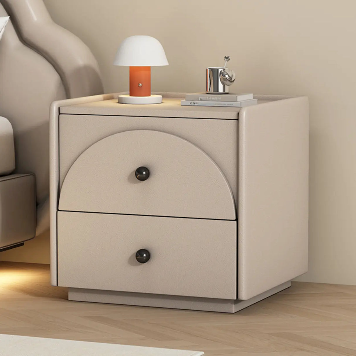 Wood Frame Faux Leather Countertop Kids Nightstand Image - 7