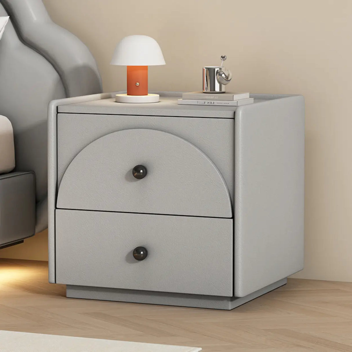 Wood Frame Faux Leather Countertop Kids Nightstand Image - 9