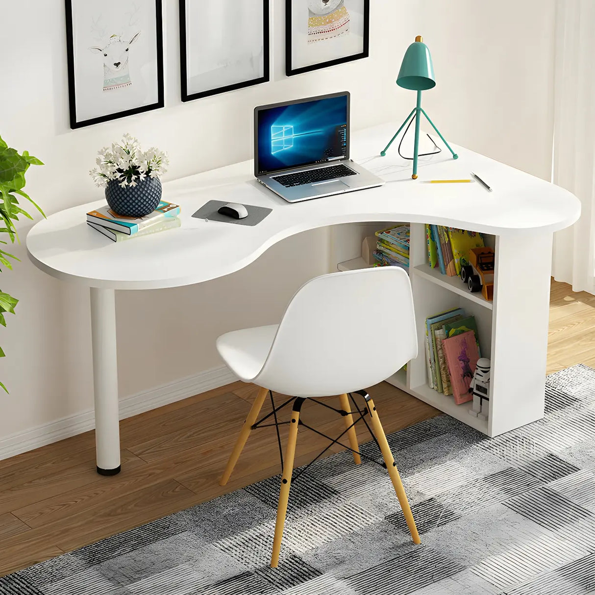 Wood Free Form Peninsula Exterior Shelf Writing Desk Image - 1