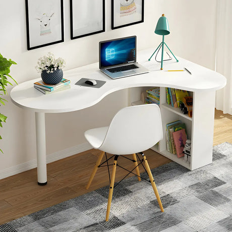 Wood Free Form Peninsula Exterior Shelf Writing Desk Image - 1