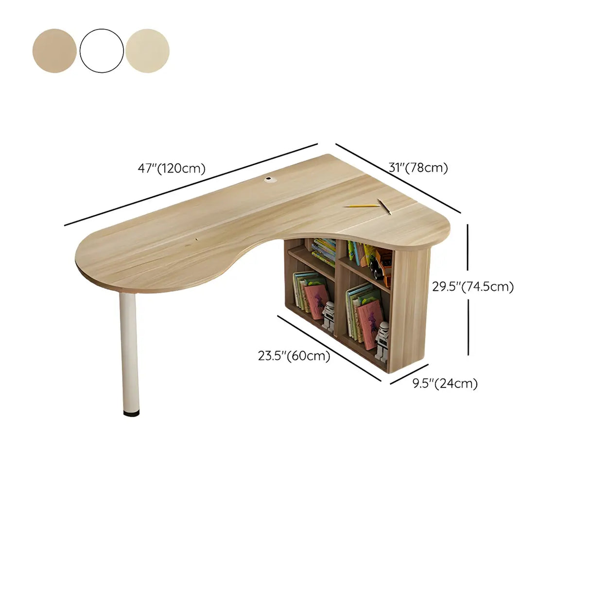 Wood Free Form Peninsula Exterior Shelf Writing Desk Image - 11