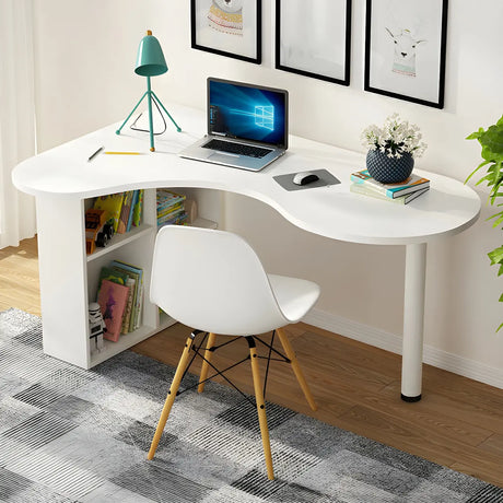 Wood Free Form Peninsula Exterior Shelf Writing Desk Image - 2