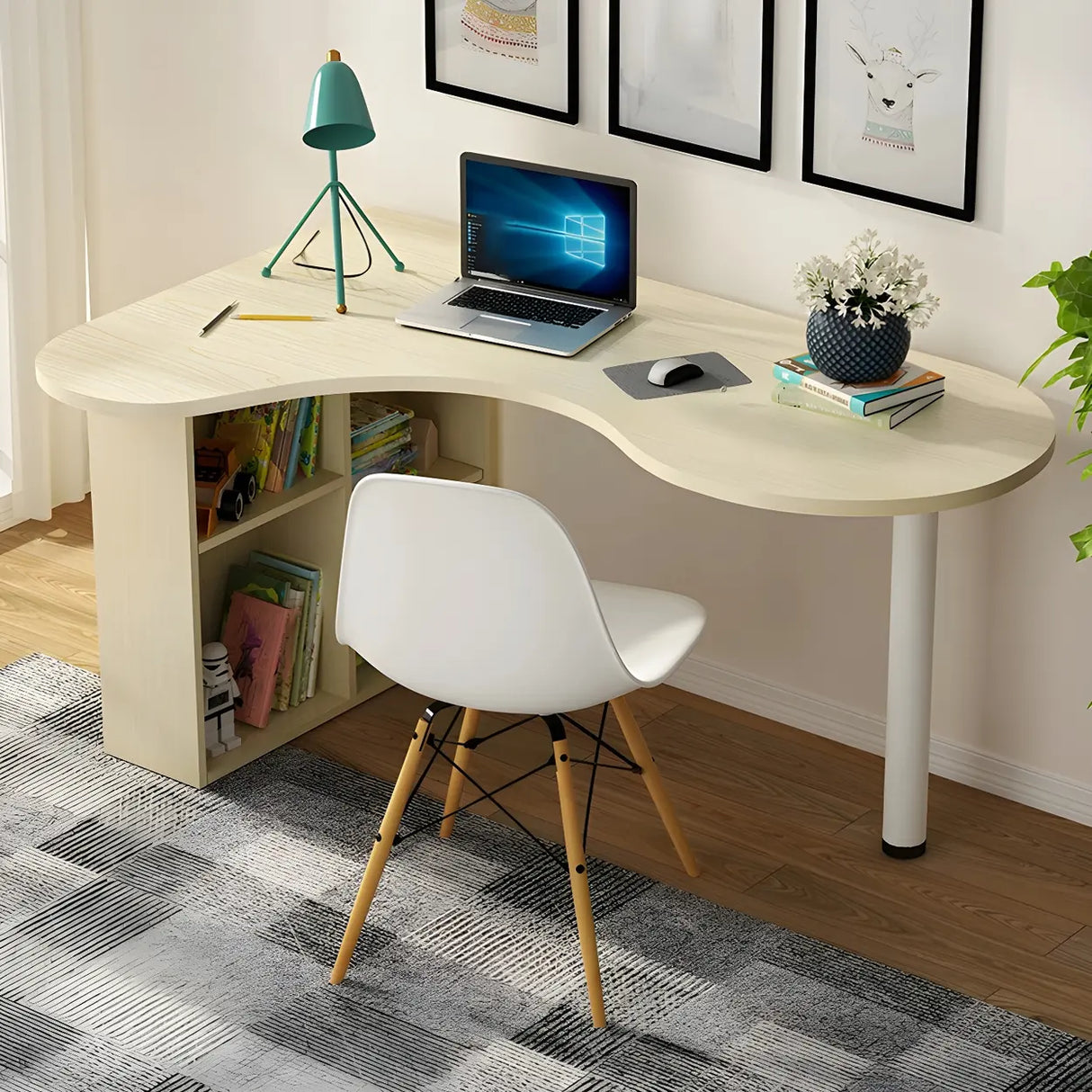 Wood Free Form Peninsula Exterior Shelf Writing Desk Image - 3