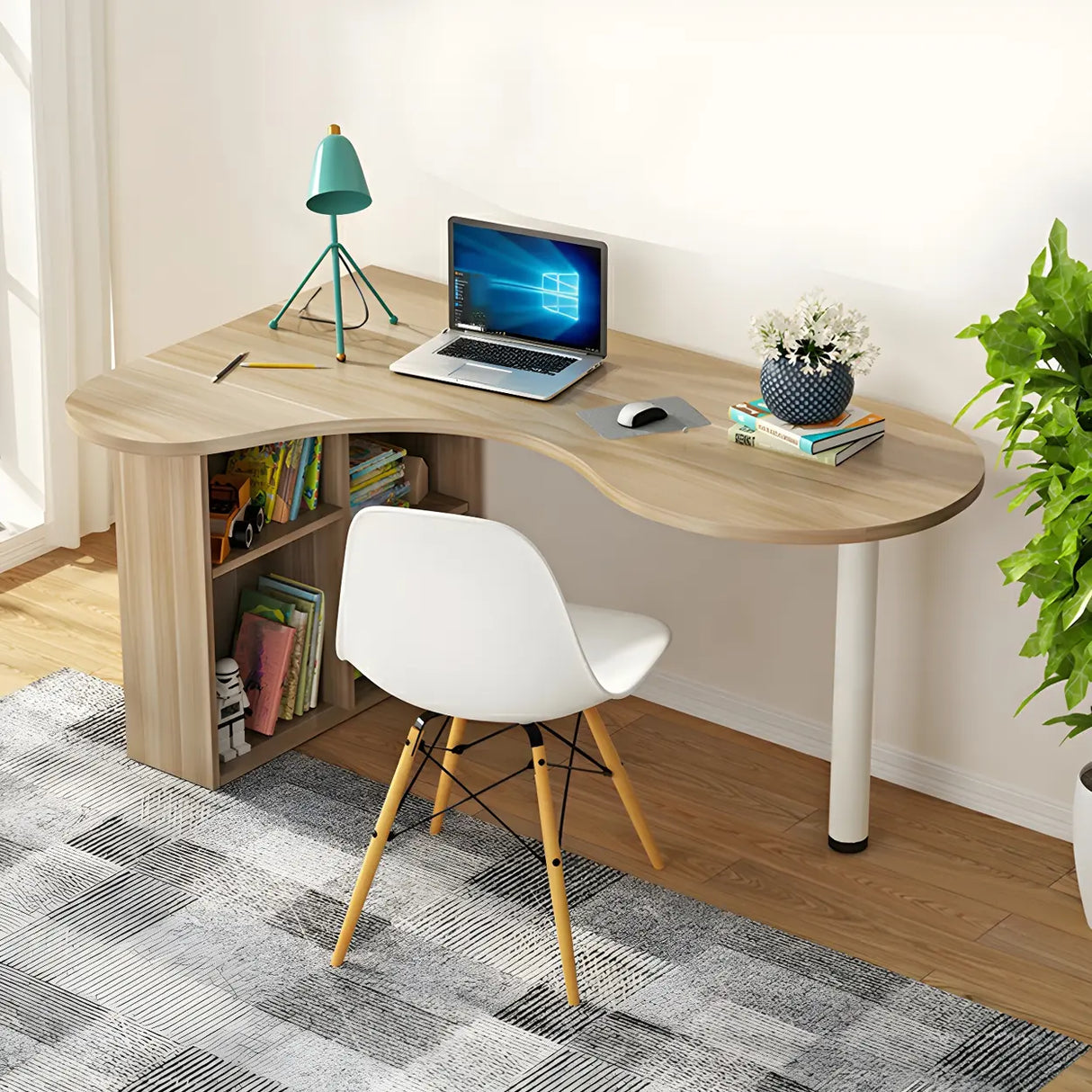 Wood Free Form Peninsula Exterior Shelf Writing Desk Image - 5