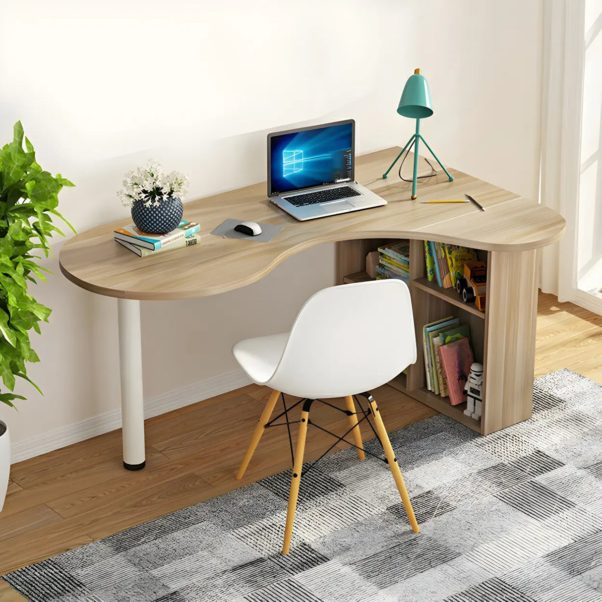 Wood Free Form Peninsula Exterior Shelf Writing Desk Image - 6