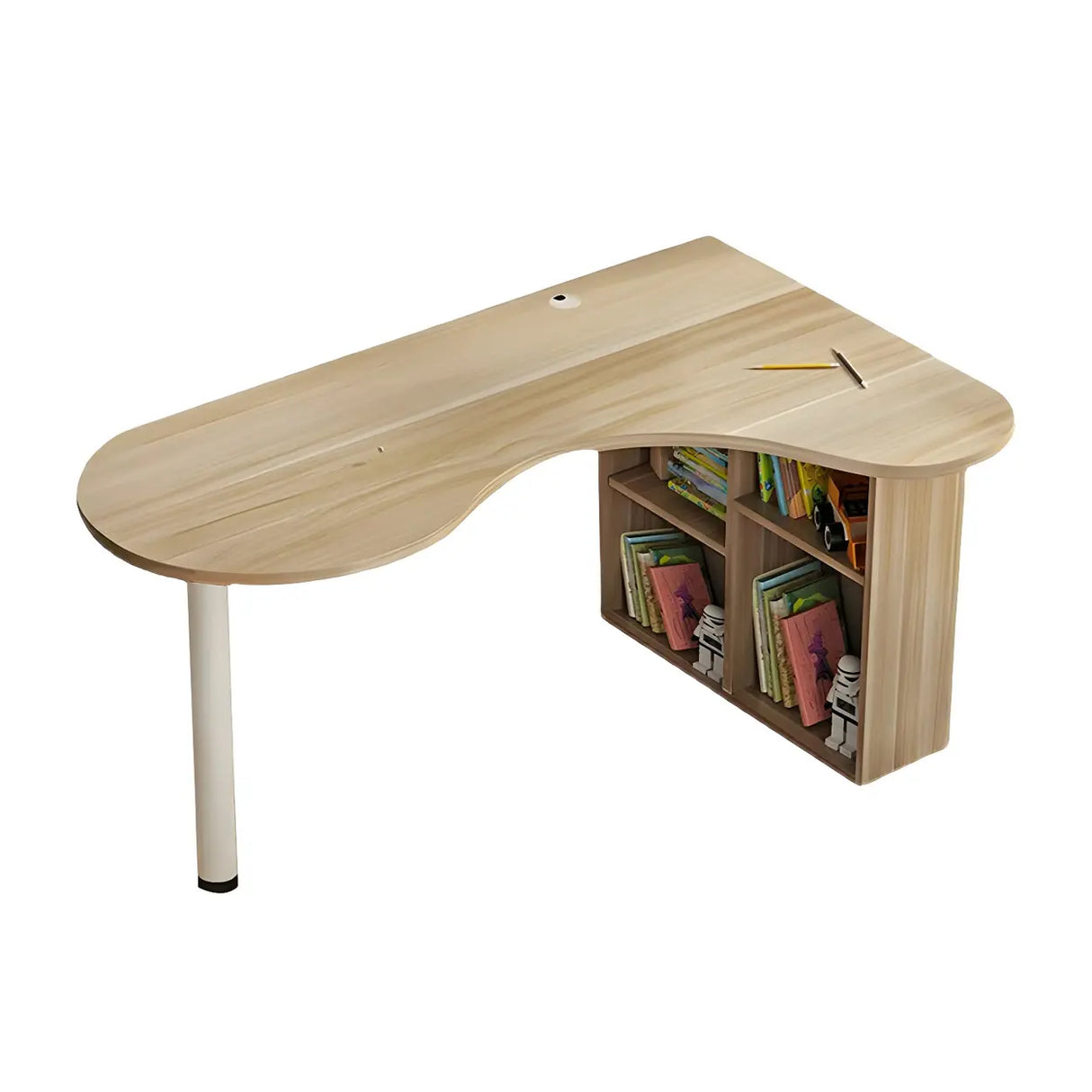 Wood Free Form Peninsula Exterior Shelf Writing Desk Image - 8