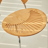 Wood Hollow Fan-Shaped Open Back Dining Chair Nut-Brown Image - 5