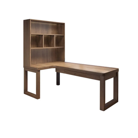 Wood Hutch Drawers L-Shape Double Computer Desk Image - 2