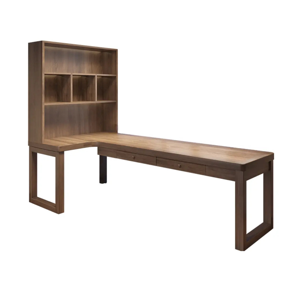 Wood Hutch Drawers L-Shape Double Computer Desk Image - 3