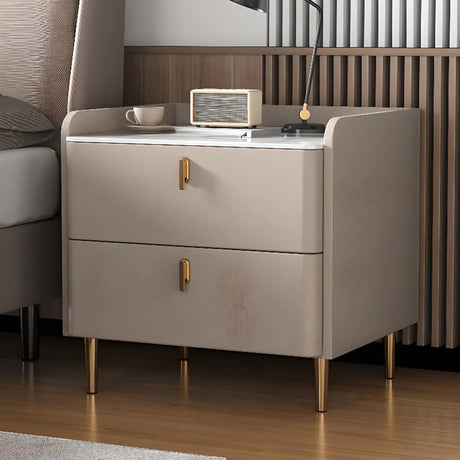 Wood Leather Short Height Two-Drawer Nightstand for Kid Image - 1