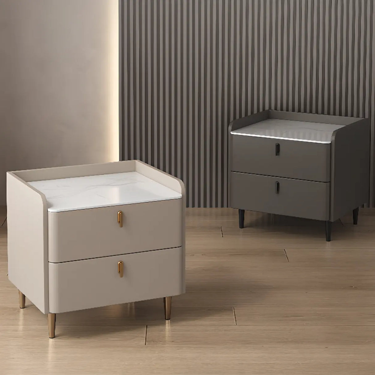 Wood Leather Short Height Two-Drawer Nightstand for Kid Image - 10