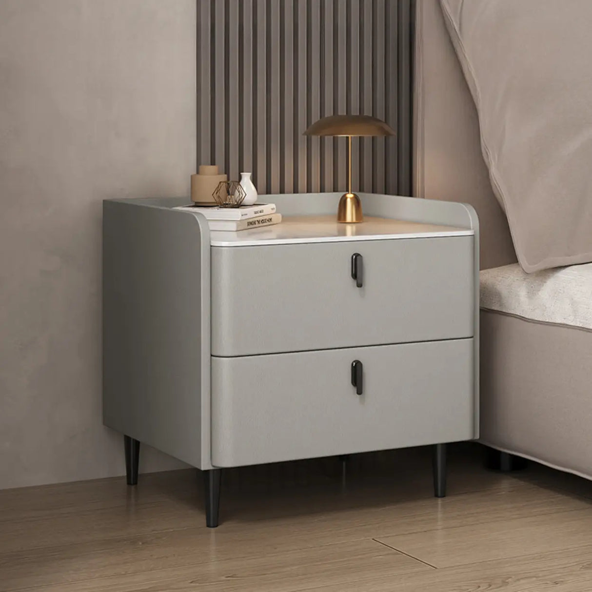 Wood Leather Short Height Two-Drawer Nightstand for Kid Image - 11