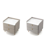 Wood Leather Short Height Two-Drawer Nightstand for Kid Image - 12