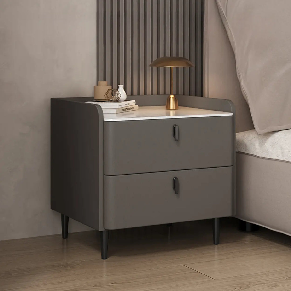 Wood Leather Short Height Two-Drawer Nightstand for Kid Image - 13