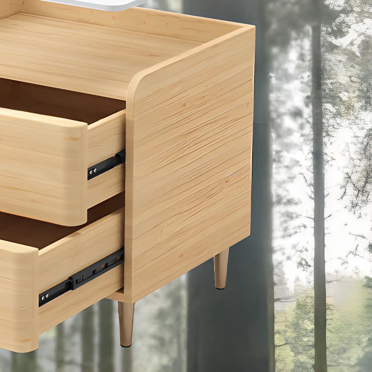 Wood Leather Short Height Two-Drawer Nightstand for Kid Image - 14