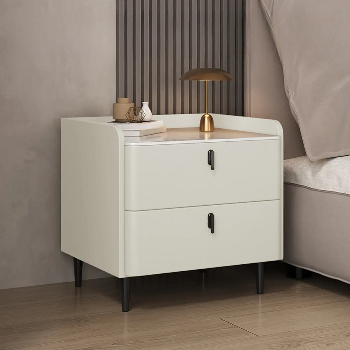 Wood Leather Short Height Two-Drawer Nightstand for Kid Image - 15