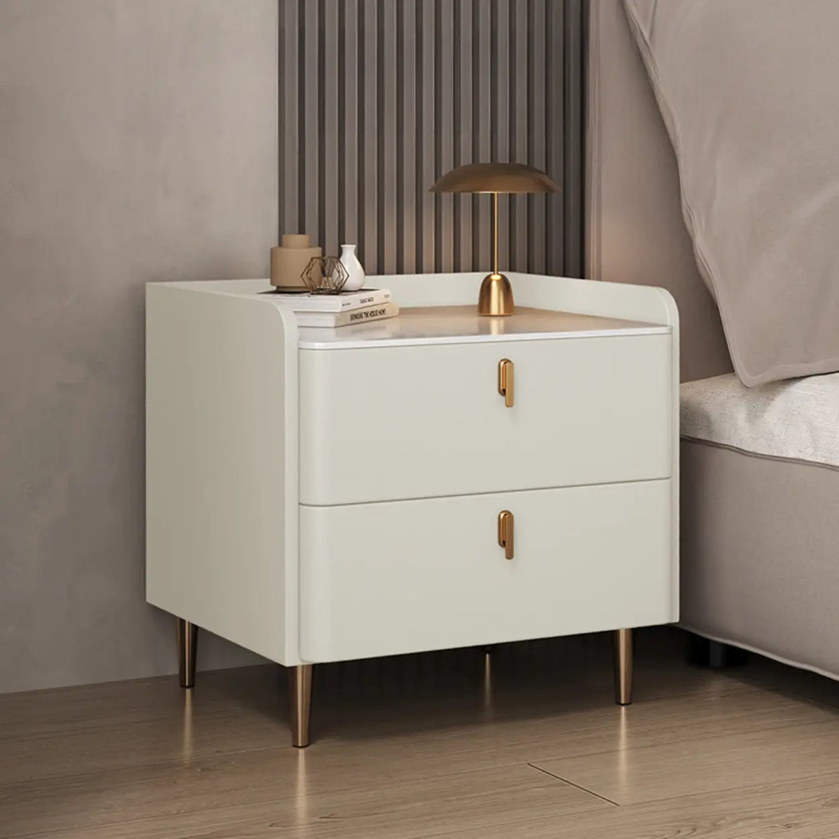 Wood Leather Short Height Two-Drawer Nightstand for Kid Image - 8
