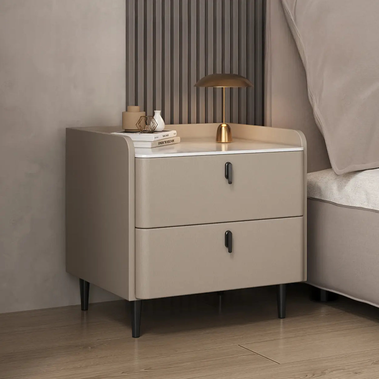 Wood Leather Short Height Two-Drawer Nightstand for Kid Image - 9