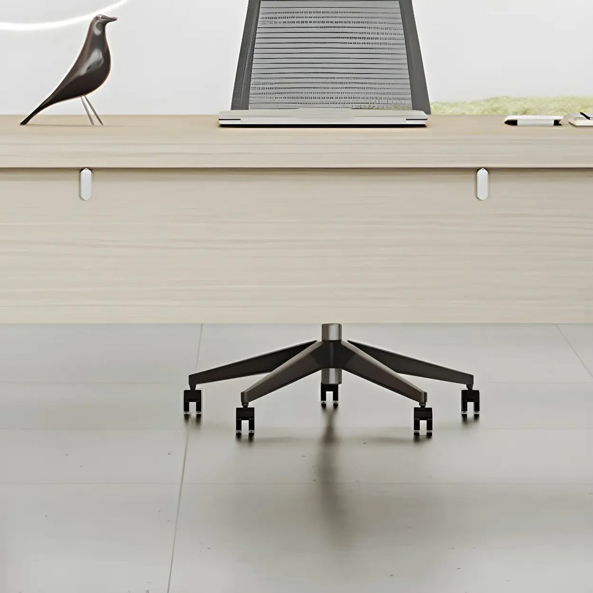 Wood Long L-Shape Reception Desk with Locking Cabinets Image - 11