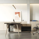 Wood Long L-Shape Reception Desk with Locking Cabinets Image - 13