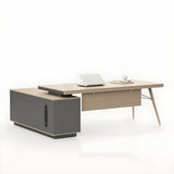 Wood Long L-Shape Reception Desk with Locking Cabinets Image - 2