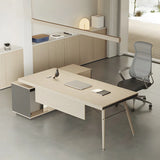 Wood Long L-Shape Reception Desk with Locking Cabinets Image - 5
