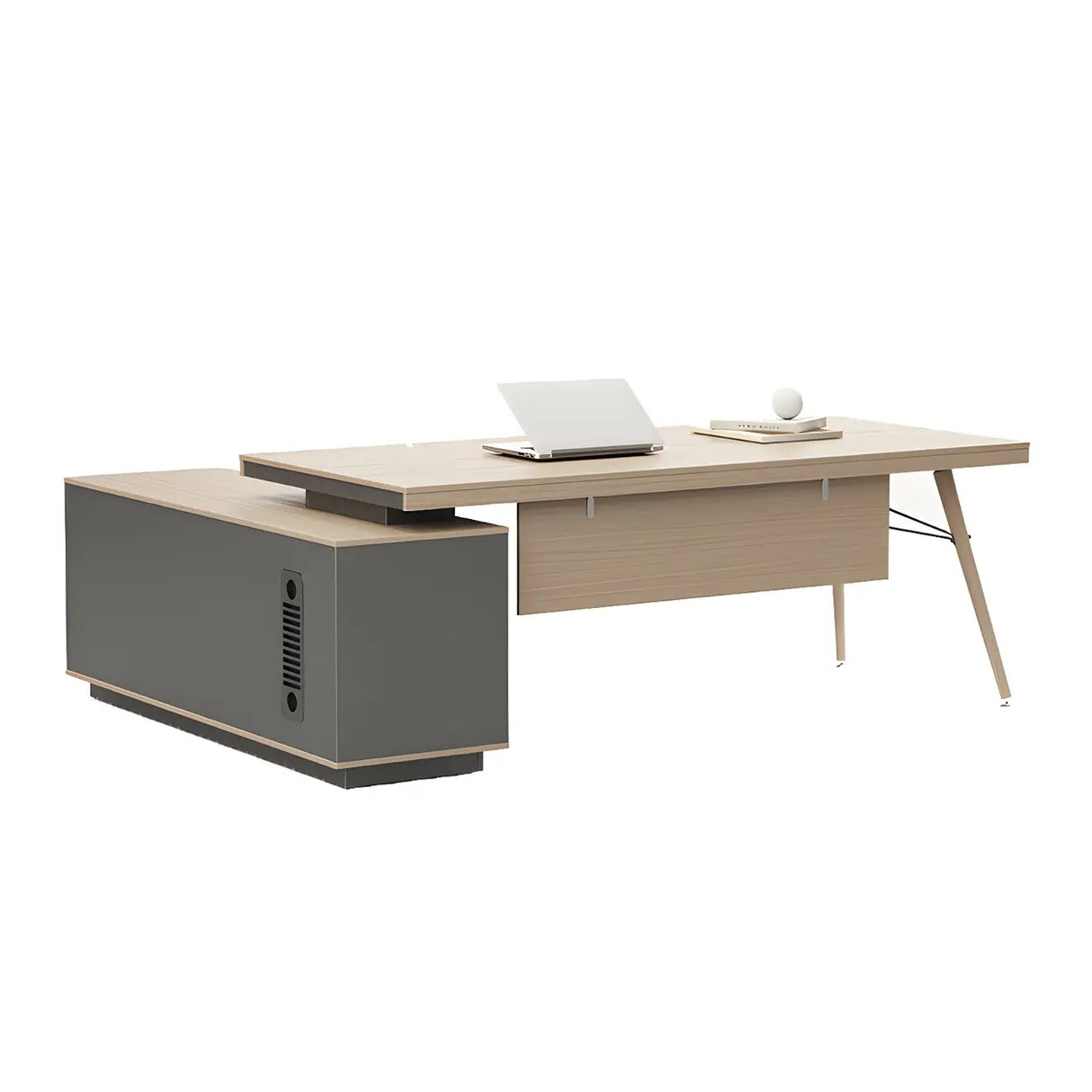 Wood Long L-Shape Reception Desk with Locking Cabinets Image - 6