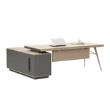 Wood Long L-Shape Reception Desk with Locking Cabinets Image - 6