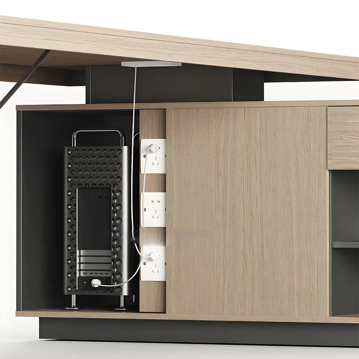 Wood Long L-Shape Reception Desk with Locking Cabinets Image - 8