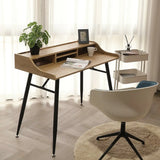Wood Natural Finish Monitor Stand H-Shape Writing Desk Image - 1