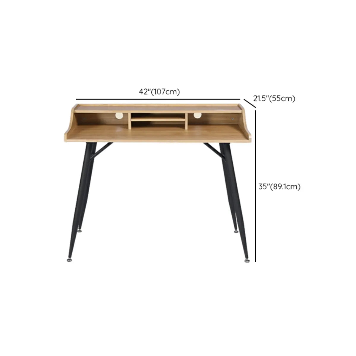 Wood Natural Finish Monitor Stand H-Shape Writing Desk 