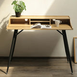 Wood Natural Finish Monitor Stand H-Shape Writing Desk Image - 3