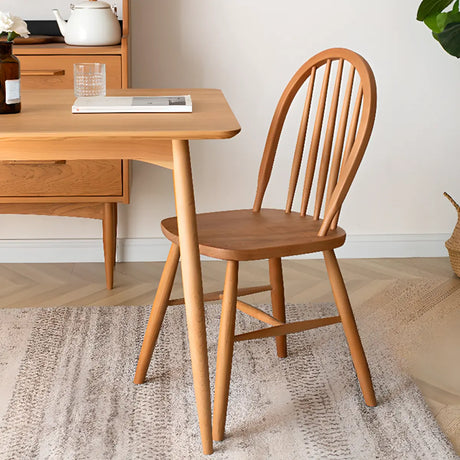Wood Open Arch Spindle Back Armless Dining Chair Cherry Image - 1