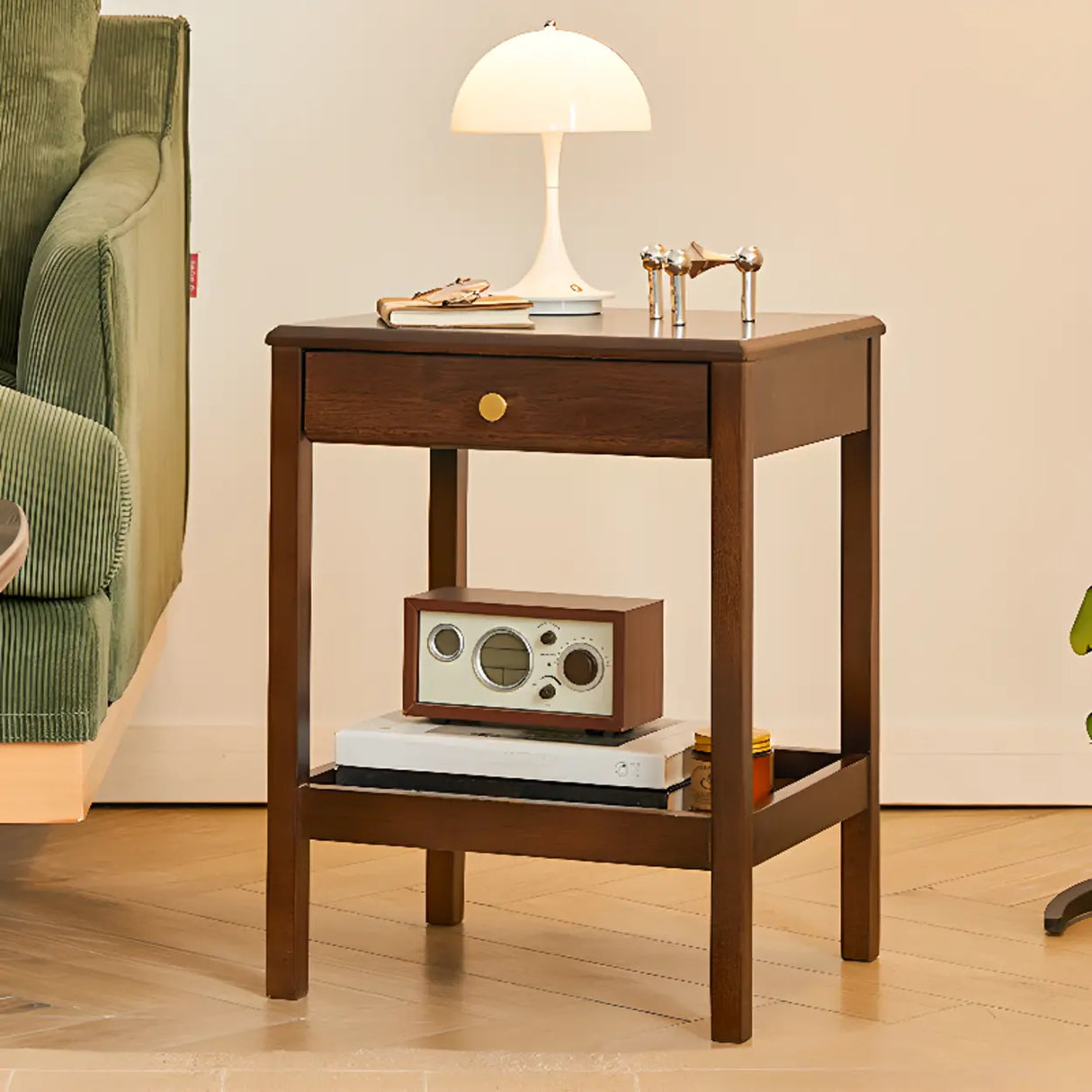 Wood Open Storage and Back Nightstand with Shelf Image - 1
