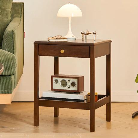 Wood Open Storage and Back Nightstand with Shelf Image - 1