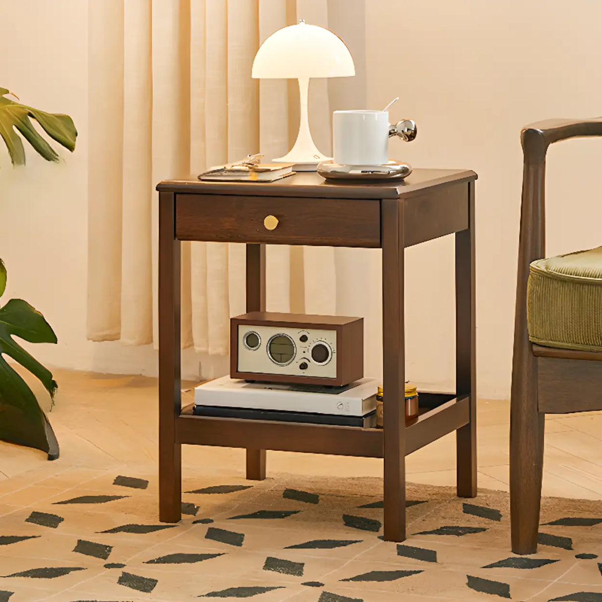 Wood Open Storage and Back Nightstand with Shelf Image - 4
