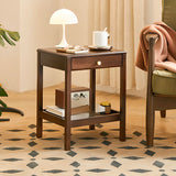 Wood Open Storage and Back Nightstand with Shelf Image - 5