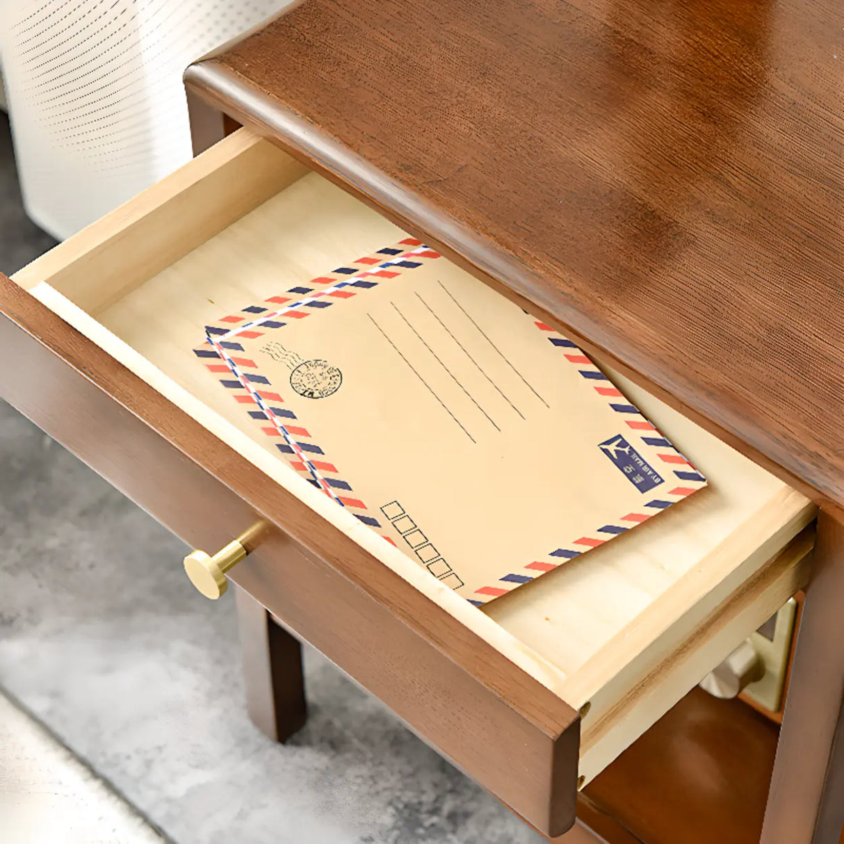 Wood Open Storage and Back Nightstand with Shelf Image - 7