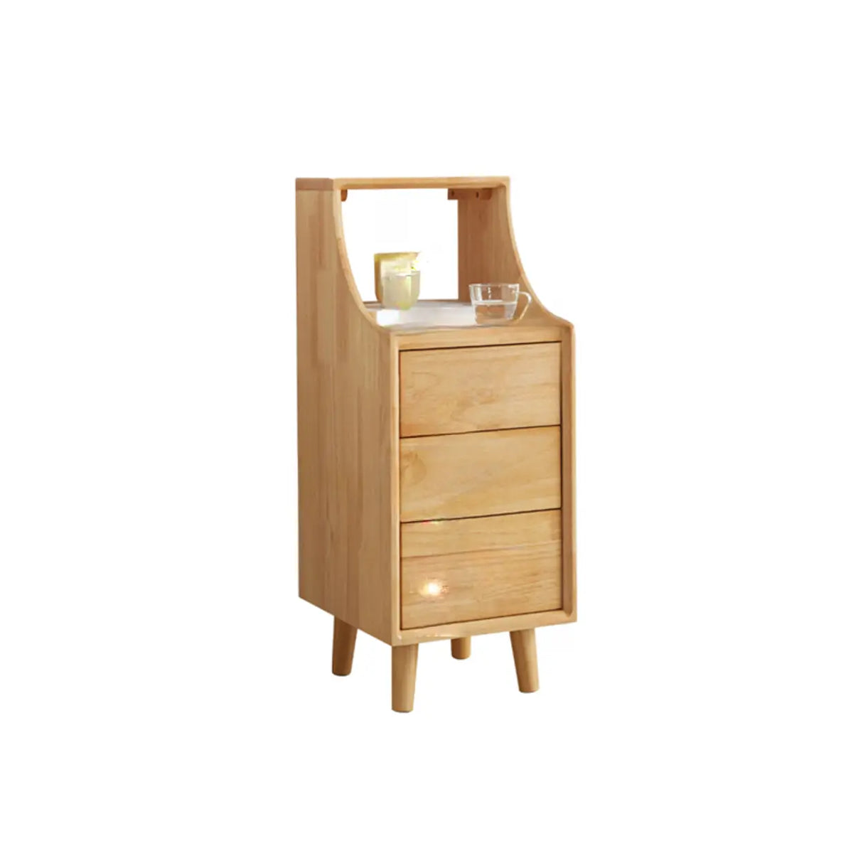 Wood Open Storage Narrow Kids Nightstand with Drawers Image - 7