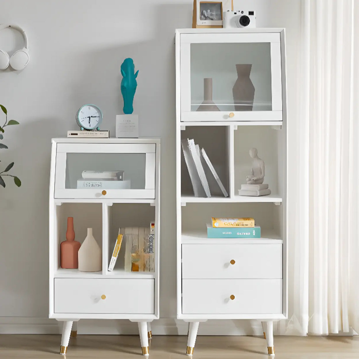 Wood Open Storage Narrow Kids Nightstand with Drawers Image - 8