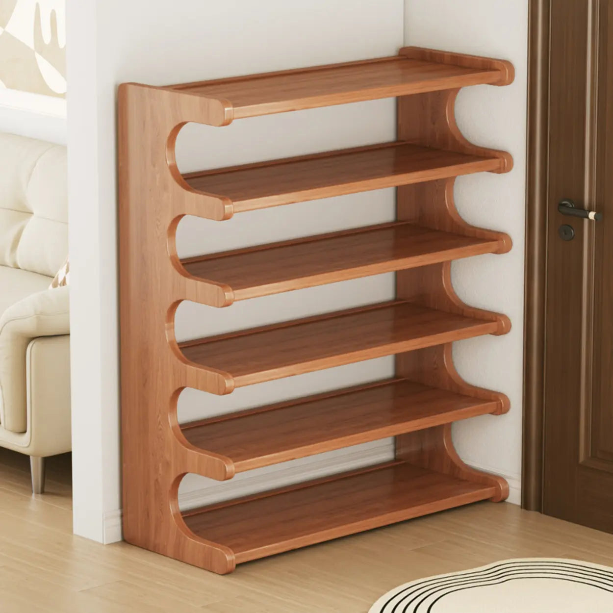 Wood Open Storage Vertical Freestanding Brown Shoe Rack Image - 2