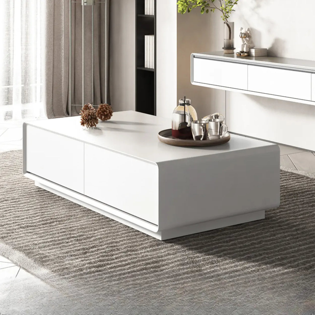 Wood Rectangle Block Base Coffee Table with Storage Image - 10