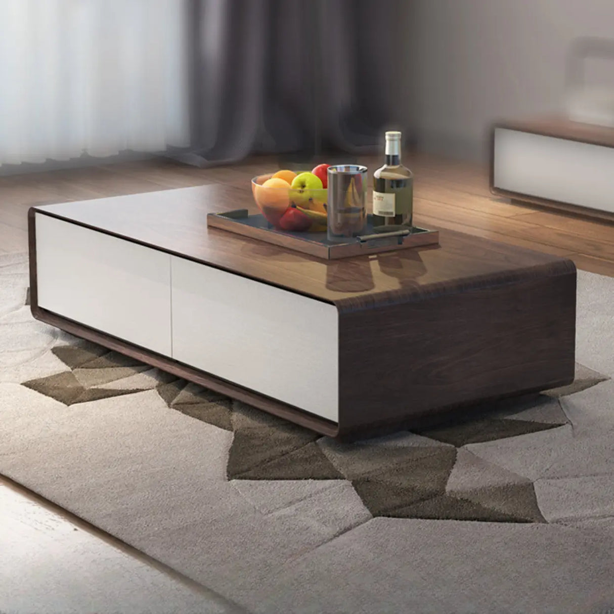 Wood Rectangle Block Base Coffee Table with Storage Image - 4