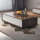Wood Rectangle Block Base Coffee Table with Storage Image - 4
