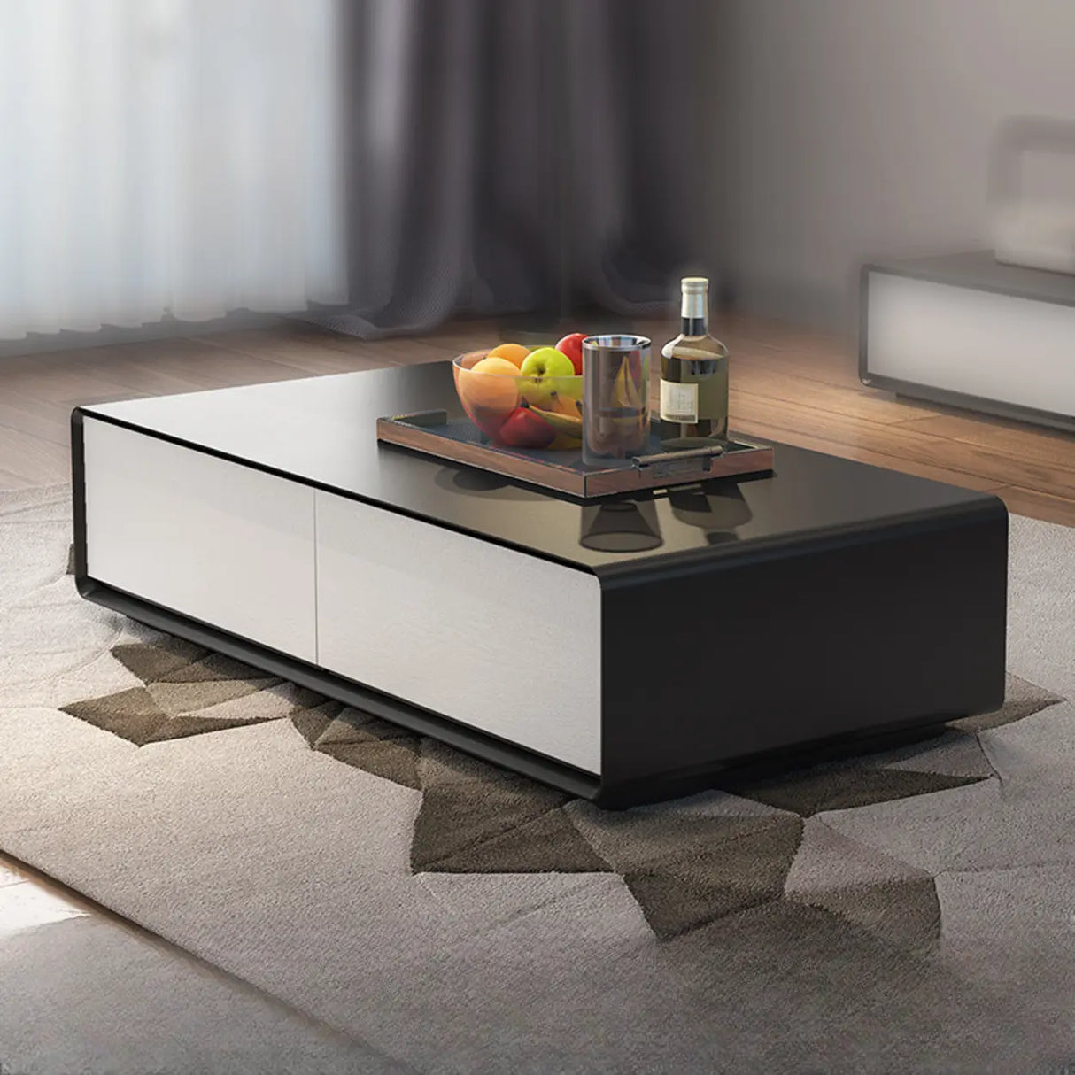 Wood Rectangle Block Base Coffee Table with Storage Image - 7